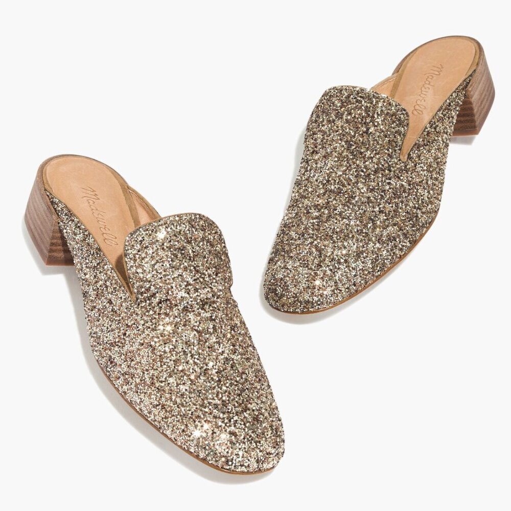 MADEWELL The Willa‎ Loafer Mule in Glitter Smoky Gold K5265